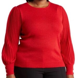 Nanette Lepore Red Lurex Rib Knit Puff Long Sleeve Sweater Size L